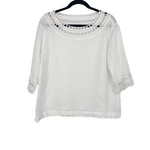 J.Jill Womens White Bohemian Crochet 3/4 Sleeve Blouse Petite Small‎